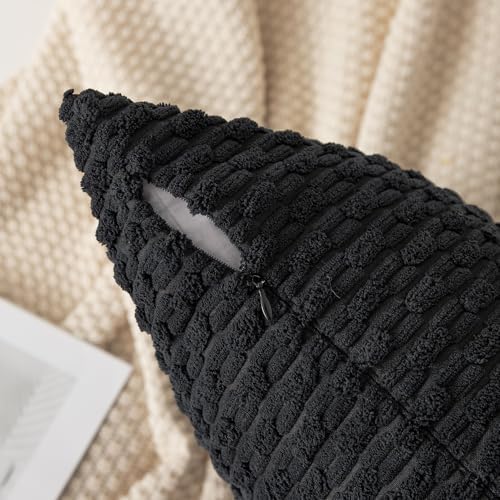 Kevin Textile Soft Corduroy 16x16 Inch Pillow Covers 2 Pack, Black