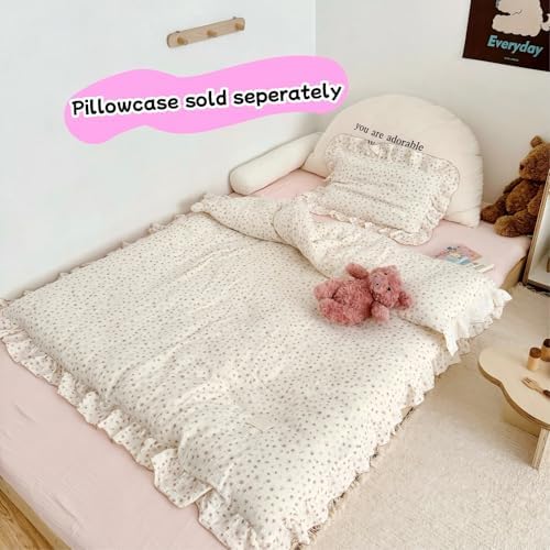 Muslin Cotton Pink Floral Print Duvet Cover for Toddler Girls Kids Comforter Cover for Toddler Bed/Crib Duvet Cover with Ruffles, 47"x59", No Pillow Cases