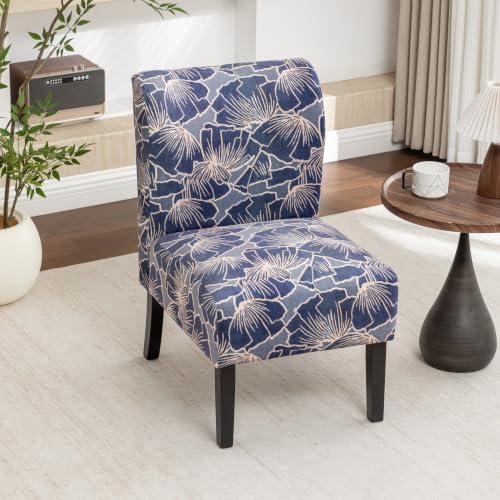 Roundhill Furniture Capa Print Fabric Armless Contemporary Accent Chair, Indigo Botanical Floral