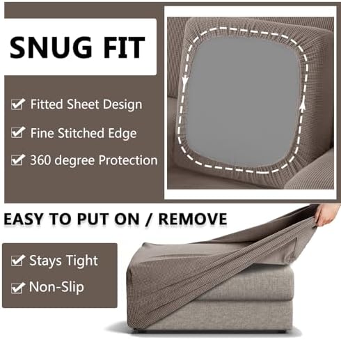 2 Piece Stretch Chair and Ottoman Cover Set, Jacquard Accent Armchair and Foot Stool Slip Cover, Non-Slip Slipcover for Chair with Footrest (Taupe,2 Pieces Set)