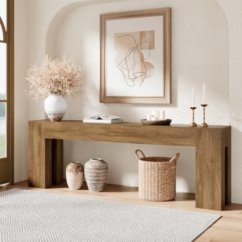 Epecoya 94.5 Inch Extra Long Console Table, Natural Oak Brown