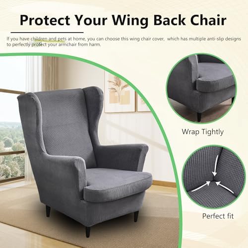 NILUOH Wingback Chair Covers 2-Piece, Armchair Slipcovers for Living Room