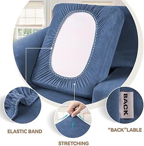 WEERRW Velvet Stretch 3 Pieces Couch Cover for Sofa Washable, Light Blue