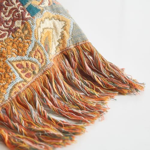 Bailix Boho Throw Blanket, 100% Cotton, Woven Floral Pattern, 90"x98"