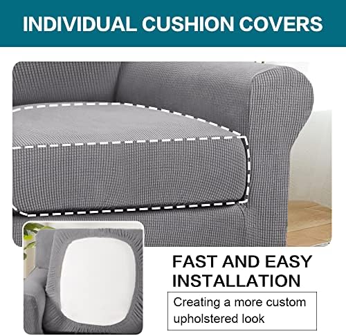 Turquoize 2 Piece Chair Covers Chair Slipcovers for Living Room Armchair Couch Cover Chair Sofa Cover with Individual Cushion Covers Furniture Cover for Chairs Feature Jacquard Fabric (Chair, Dove)
