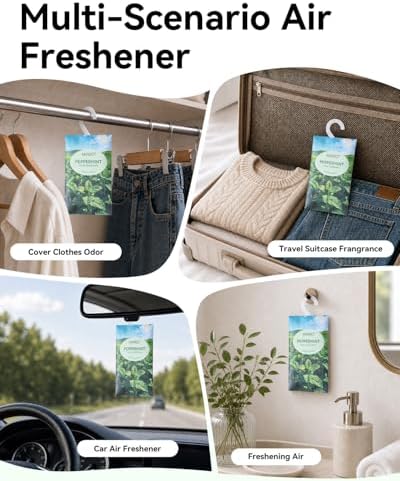 MYARO 12Pcs Mint Sachets Hanging Car Air Freshener, Closet Deodorizer