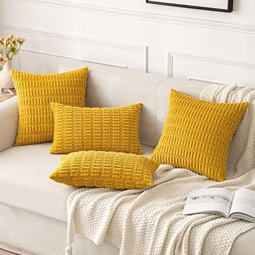 MIULEE Decorative Throw Pillow Covers 12x12 Mustard Yellow Pack of 2