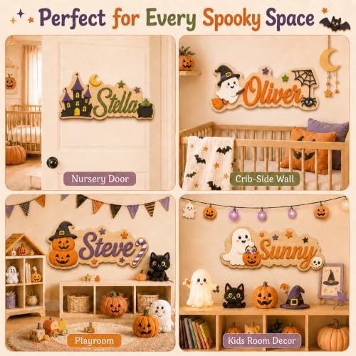 Personalized Halloween Name Sign for Nursery, Custom Wooden Kids Room Sign