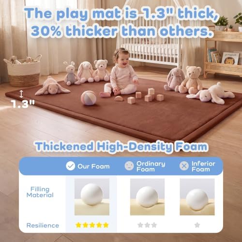 1.3" Thick Baby Play Mat for Floor,59x79 Large Memory Foam Tummy Time Mat