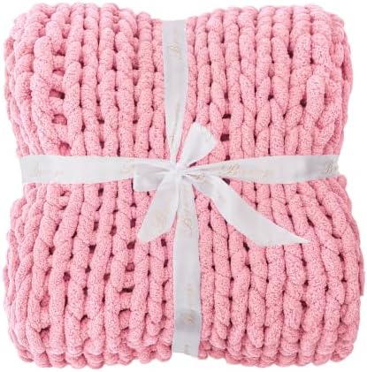 Bigacogo Chunky Knit Throw Blanket for Couch, 40x40 inches, Blush Pink