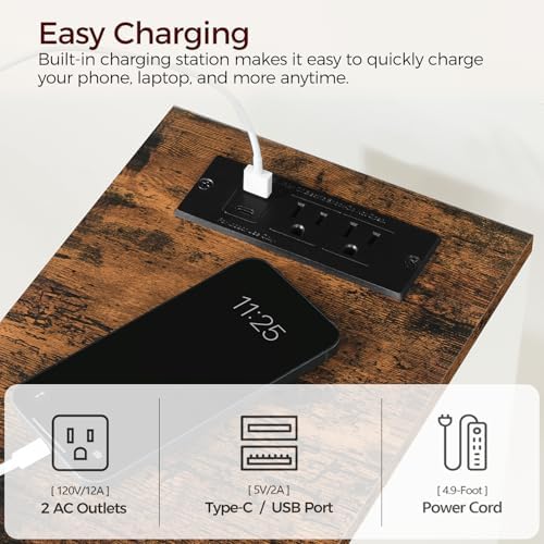 MAHANCRIS Narrow Nightstand, Narrow End Table with Charging Station