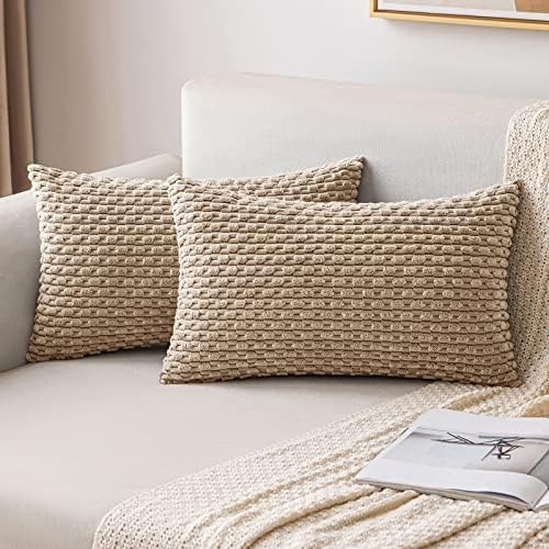 MIULEE Lumbar Decorative Throw Pillow Covers 12x20 Neutral Tan Corduroy