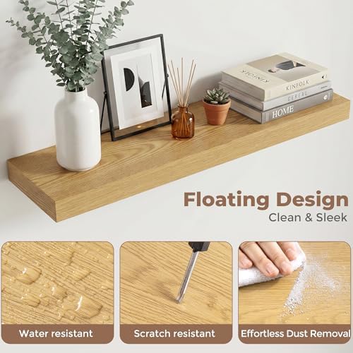 32 Inch Floating Shelves for Wall, 8"D Wood Storage Shelves, Oak Finish