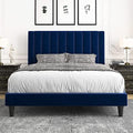 Allewie Queen Platform Bed Frame/Velvet Upholstered Bed Frame with Vertical Channel Tufted Headboard/Strong Wooden Slats/Mattress Foundation/Box Spring Optional/Easy Assembly/Navy Blue