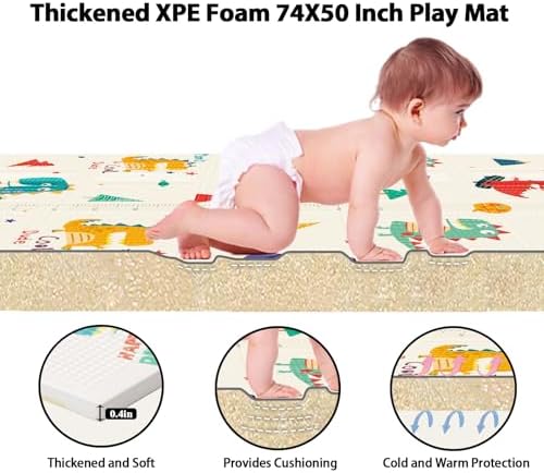 XVISHX Baby Play Mat, 74 x 50 Inch Play Mat Perfect for Use Baby Playpen, Foldable Baby Foam Playmat for Floor, Portable Waterproof Activity PlayMats for Babies, Infants and Toddlers