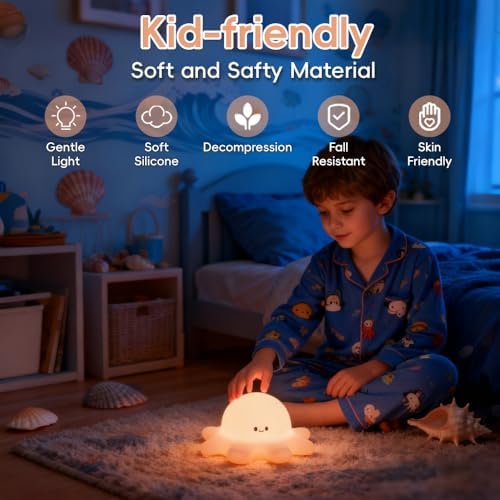 Octopus Night Light for Kids, Silicone Ocean Lamp, Under The Sea Room Decor