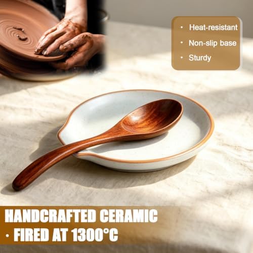 Ceramic Spoon Rest Holder for Stove Top Kitchen Counter,5" (Beige)
