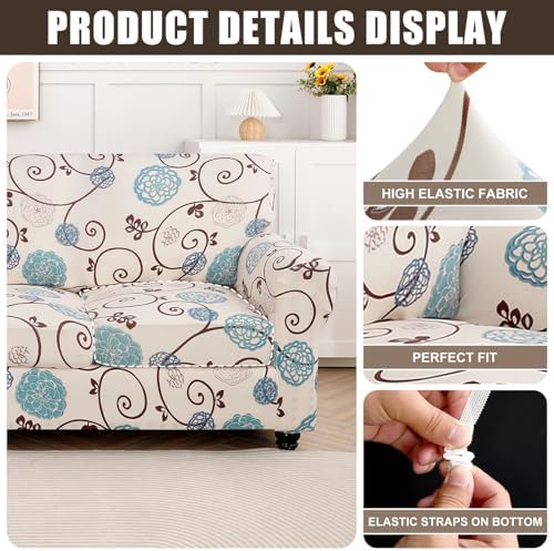 SearchI Stretch Sofa Cover Printed Couch Covers, Floral Pattern 2 Piece Armchair Slipcover with Separate Chair Cushion Cover, Washable Furniture Protector for Living Room(Armchair, Ball Flower)