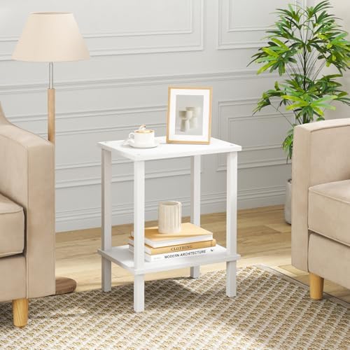 TUTOTAK End Table, Set of 2, Side Table, Nightstand, 2-Tier Storage Shelf
