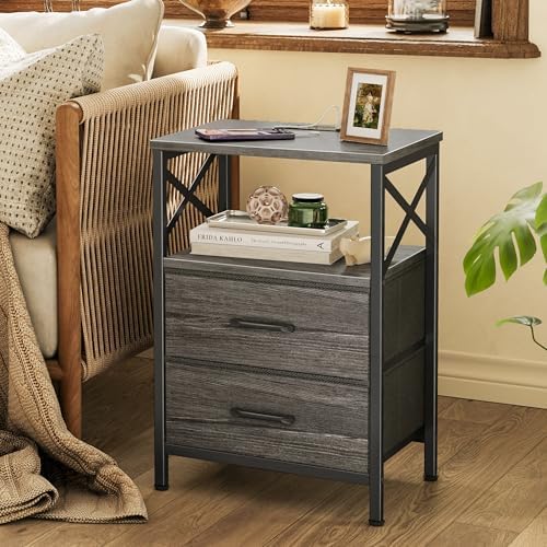 Huuger Night Stand with Charger Station, USB-C Port, End Table