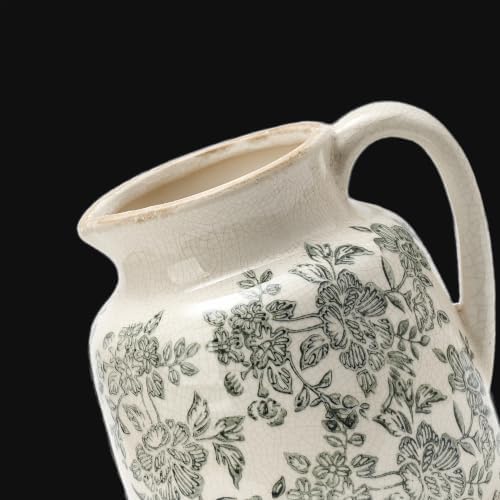 Ceramic Vintage Flower Vase, Utensil Holder, Chinoiserie Decorative Vase Decor Rustic Farmhouse Retro Floral Vases for Table Bookshelf Mantel Kitchen Living Room Office - 6.7” Gray 016