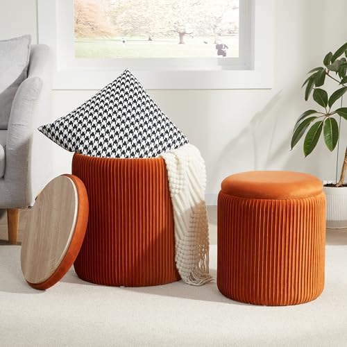 Royal Windsor Round Ottoman with Storage Set of 2, Storage Vanity Stool