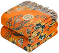 VANJOROY 100% Cotton Throw Blanket, Muslin Breathable Soft Bed Quilt Orange Throw - Bohemian Floral Farmhouse Decor Blanket for Sofa Couch Chair and Gift. 50" x 60"