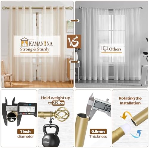 KAMANINA Gold Finials for 1 or 7/8 in Curtain Rods, Twisted Cage Design