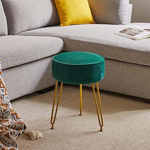 IBUYKE Makeup Vanity Stool, Velvet Round Footrest Ottoman, Green LG-30L
