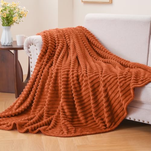 BEDELITE 3D Ribbed Terracotta Fleece Throw Blanket for Couch, 50x60 Inch
