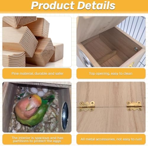 PINVNBY Parakeet Nesting Box Bird House for Cage Wood Mating Breeding Box