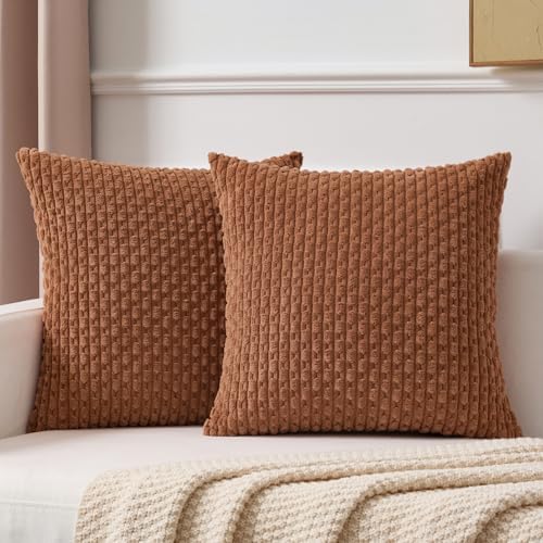 Kevin Textile Soft Corduroy 16x16 Inch Pillow Covers 2 Pack, Burnt Orange