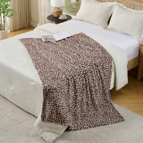 Leopard Cheetah Print Blanket – Grey Soft Plush Fleece Throw for Bed, Sofa & Travel – All Season Cozy Cheetah Pattern Home Decor Throw Blanket, 50″ x 60″