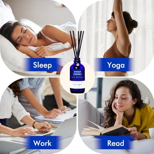 Xcleen Reed Diffuser Set, Sweet Cherry Oil Diffusers with 6 Rattan Sticks, Home Fragrance Reed Diffuser for Home, Bathroom Decor (Pack of 2)
