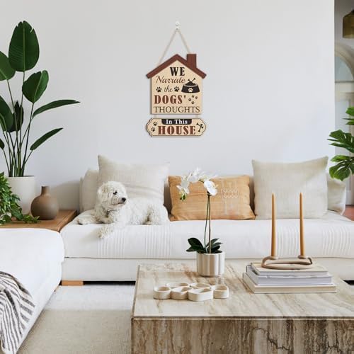 HLNIUC Funny Dog Door Sign,In This House We Narrate The Dogs’ Thought Wall Decor,Rustic Dog House Hanging Decoration for Front Door,Dogs Welcome People Tolerated Plaque for Pet Lovers Porch Decor