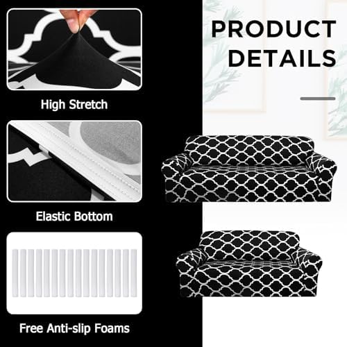 Peryiter 2 Pcs Black Couch and Loveseat Sofa Covers,2 Size
