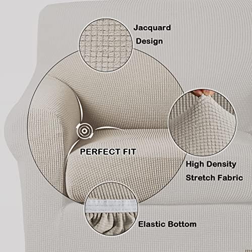 Turquoize Stretch Sofa Slipcover 2 Pieces Sofa Cover Couch Cover for 3 Cushion Couch Washable Furniture Protector Covers with Elastic Bottom Feature Thick Jacquard Fabric (Sofa, Island Fossi)