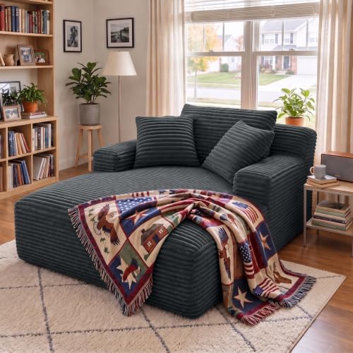 66" Chaise Lounge Chair Indoor, Corduroy Upholstered Reading Chair Oversized Boneless Chair with Deep Seat, Cloud Lounge Chair with 3 Pillows for Living Room, Bedroom, No Assembly Required