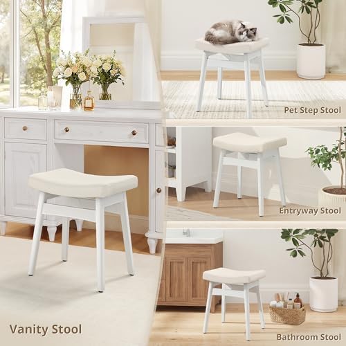 LUE BONA Vanity Saddle Stool with Wood Legs, Modern Vanity Chair for Makeup
