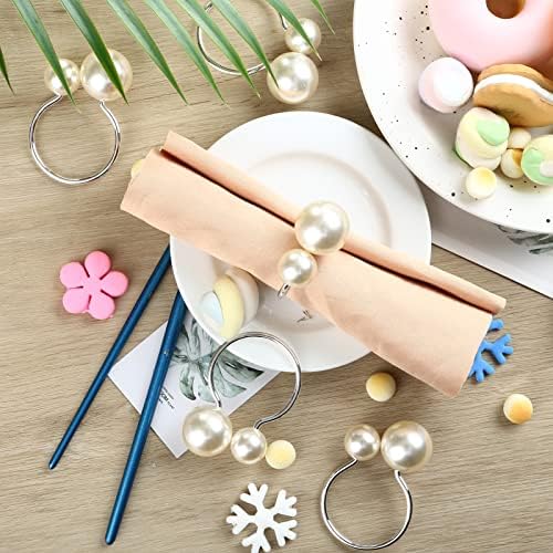 Kesote Pearl Napkin Rings Set of 6, Silver Napkin Wraps
