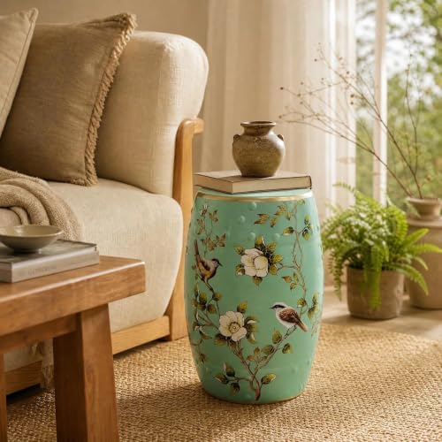 Ceramic Garden Stool, Oriole Among Azaleas Green Decor