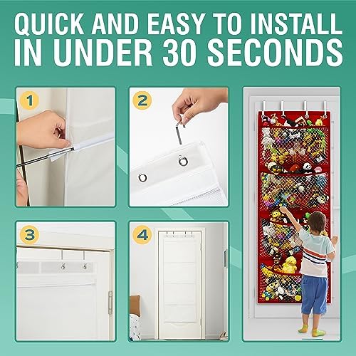 Honeyera Storage for Stuffed Animal - Over Door Organizer for Stuffies, Baby Accessories, and Toy Plush organizer/Easy Installation with Breathable Hanging Storage Pockets (SuperHero Red)