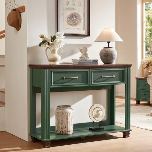 SAVOR LIFE 46" Farmhouse Console Table with Drawers, Green Entryway Table