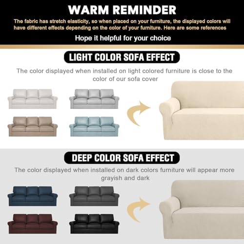 PrinceDeco Couch Covers for 3 Cushion Couch Sofa Pet Friendly Extra Large Couch Cover for Oversized Sofa Washable Furniture Protector Fitted Sofa Slipcovers Stay in Place(XL Sofa, Biscotti Beige)