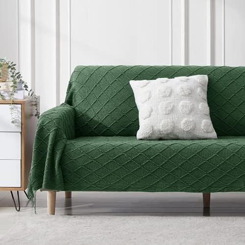BOURINA Green Throw Blanket 50x90 Inch Boho Knitted Soft Throw Sofa Blanket