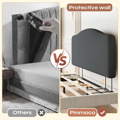 Pinmoco Queen Upholstered Headboard, Height Adjustable Velvet, Dark Grey