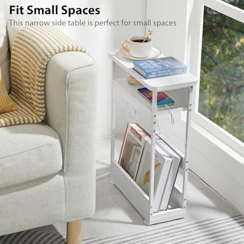 Narrow Side Table with Charging Station Small Spaces Narrow End Table