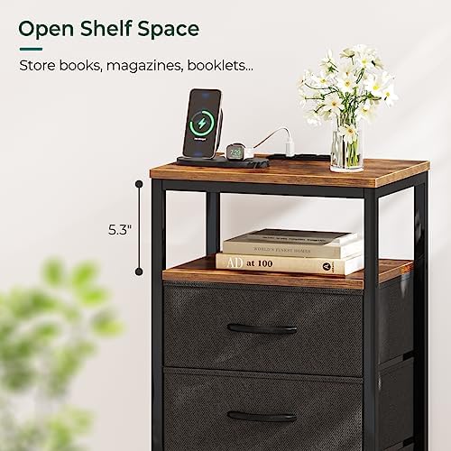 Huuger Nightstand with Charging Station, 27.6 Inch Bedside Table,Side Table