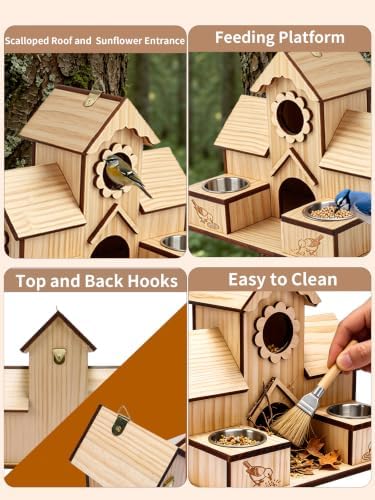 4-Hole Birdhouse for Outside with Feeding Tray, Cedar Wood