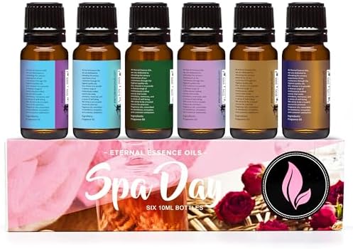 Eternal Essence Oils Spa Day Set of 6 Premium Fragrance Oils - Includes Lavender Breeze, Sweet Rain, Coconut Sandalwood, Black Fig & Honey, Patchouli Saffron, and Spa Scented Oils - 10ML